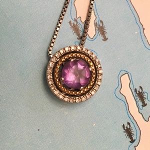 Amethyst and Diamond Sterling and 14K Gold Pendant